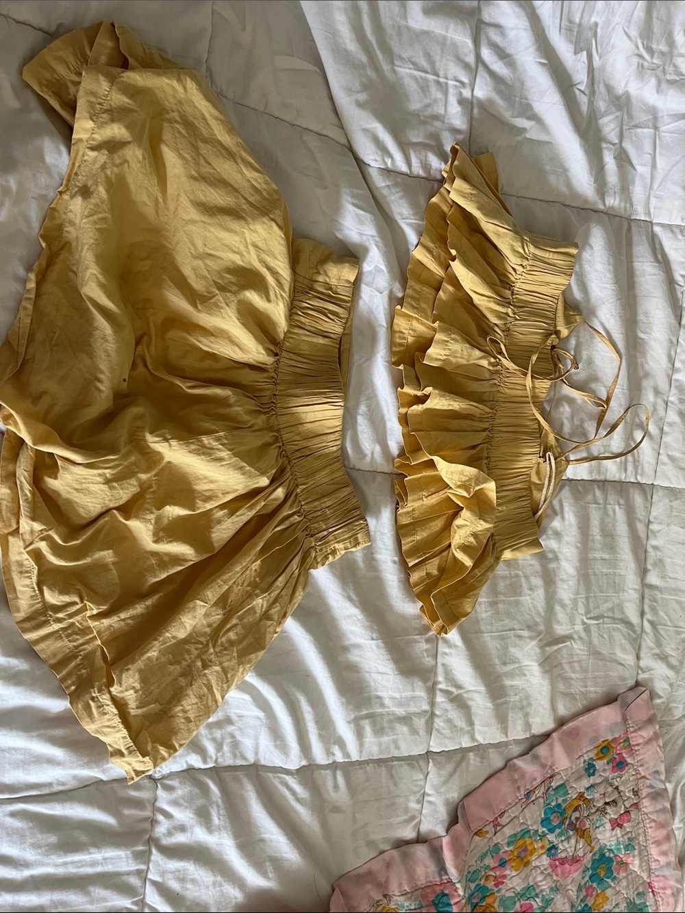 Free People Mustard Yellow Pleated Crop Top and Skirt Set - Picture 2 of 4
